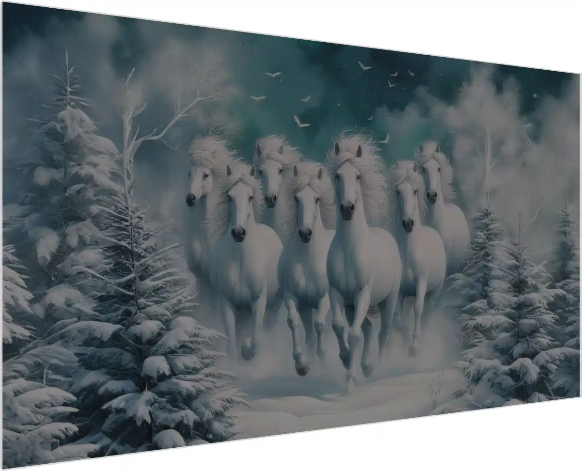 Seven Horses Ice Background Canvas — acrylic preview | PrintPosters.in